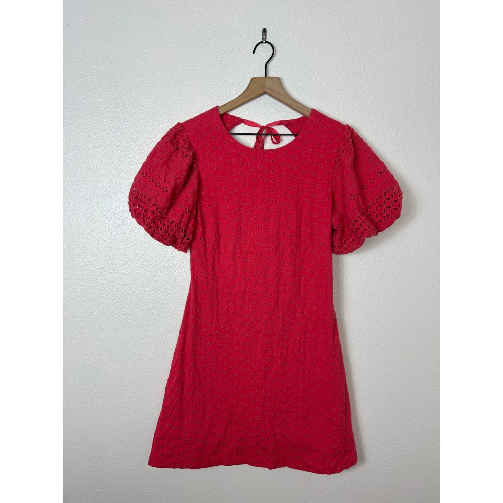 Free People Apricot Rose Mini Puff Sleeve Eyelet Dress Strawberry Spritz Small - Picture 3 of 9
